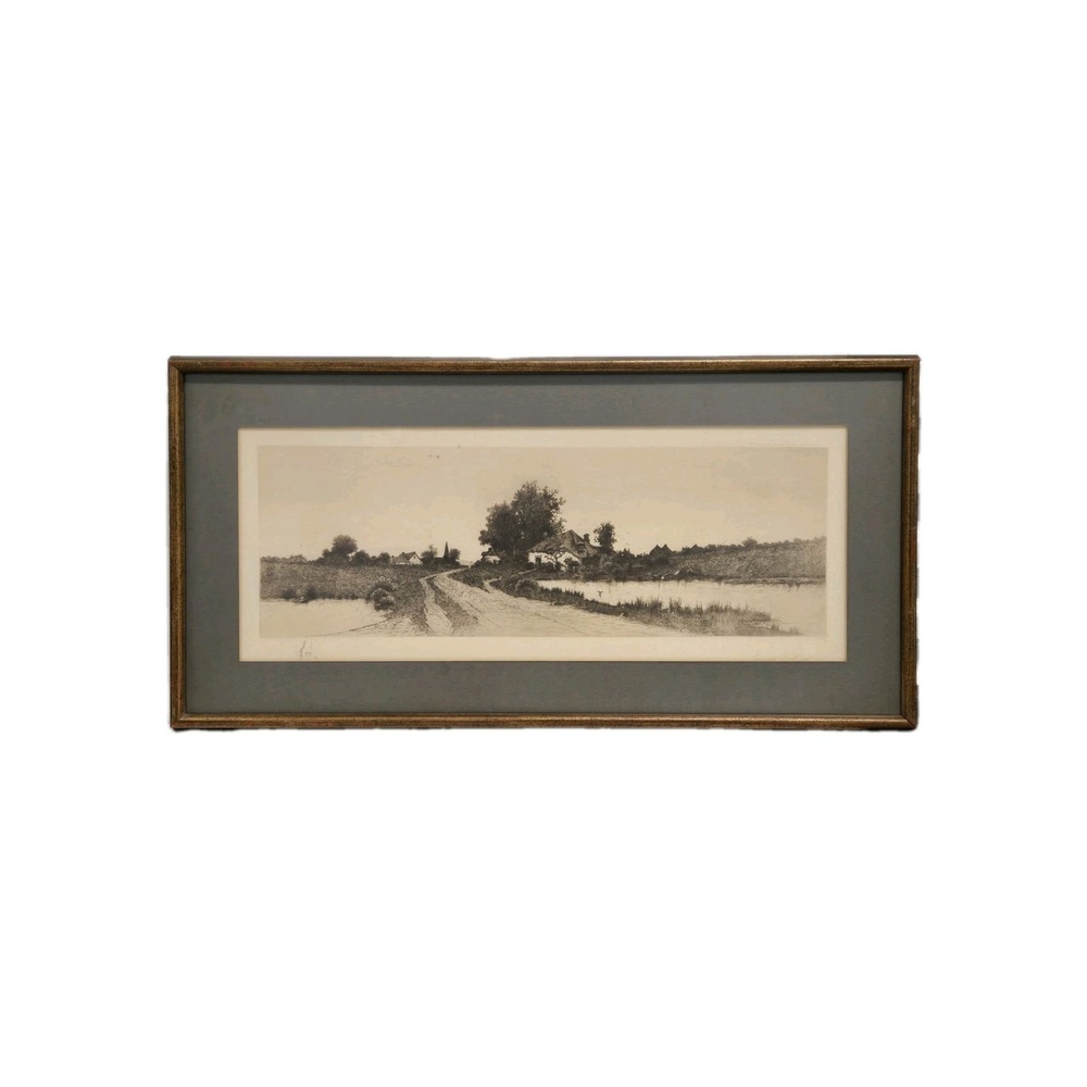 Antique 1890 Ernest C. Rost Country Road Village Landscape Original Etching‎